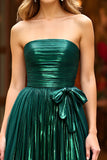 Glitter Dark Green A Ligne Sans Bretelles Ruché Robe de Bal Avec Fente
