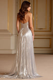 Paillettes argent spaghetti bretelles Une ligne Robe longue formelle