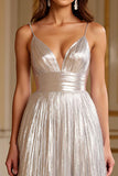 Paillettes argent spaghetti bretelles Une ligne Robe longue formelle