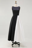 Robe à cravate noire en satin à col bateau
