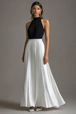 Halter A Line Robe cravate noire plissée en mousseline de soie