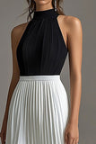 Halter A Line Robe cravate noire plissée en mousseline de soie
