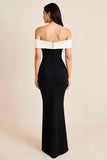 Sirène Robe longue cravate noire en satin à épaules dénudées
