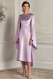 Satin Lilas Fourreau Manches Longues Robe Mère De La Mariée