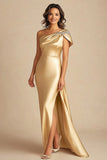 Or Une Épaule Satin Gaine Longue Mère De La Robe De La Mariée