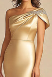 Or Une Épaule Satin Gaine Longue Mère De La Robe De La Mariée