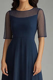 Robe midi midi en mousseline de soie bleu marine