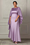 Fourreau lilas à volants manches grande taille Satin Mère de la mariée Robe
