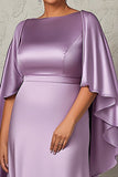 Fourreau lilas à volants manches grande taille Satin Mère de la mariée Robe
