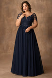 Bleu marine une ligne dentelle grande taille longue mère de la mariée robe