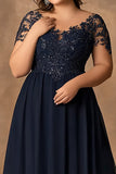 Bleu marine une ligne dentelle grande taille longue mère de la mariée robe