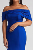 Épaule dénudée Bleu Royal Sirène Satin Grande Taille Mère de la Robe de la Mariée