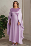 Robe lilas cape à volants en satin grande taille mère de la mariée