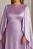 Robe lilas cape à volants en satin grande taille mère de la mariée