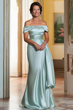Fourreau en satin menthe hors de l’épaule froncé longue mère de la robe de mariée