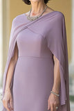 Mousseline de soie lilas fourreau col rond longue mère de la robe de mariée