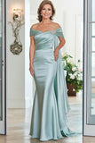 Satin menthe dénudé l’épaule sirène froncé longue mère de la robe de mariée