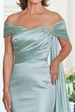 Satin menthe dénudé l’épaule sirène froncé longue mère de la robe de mariée