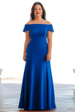 Robe longue mère de la mariée en satin bleu royal sirène à épaules dénudées