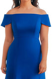 Robe longue mère de la mariée en satin bleu royal sirène à épaules dénudées