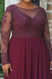 Robe longue mère de la mariée en mousseline de soie fourreau bordeaux scintillant avec paillettes