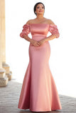 Sirène rose dénudé manches Satin mère de la mariée robe avec froncé
