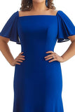 Robe longue mère de la mariée à manches fourreau bleu royal