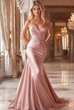Sirène rose chérie satin froncé robe longue de bal