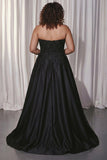 Robe de bal longue grande taille en satin Black Sweetheart avec fente