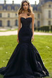 Robe de bal longue sirène noire scintillante avec perles