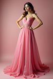 Robe longue de bal à paillettes rose scintillant à bretelles spaghetti