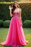 rose scintillant une ligne spaghetti bretelles robe longue de bal avec paillettes