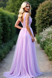 Lilas une ligne profonde col en V longue robe de bal avec perles
