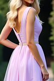 Lilas une ligne profonde col en V longue robe de bal avec perles