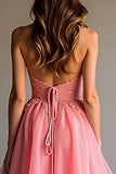 Robe longue de bal à volants à paillettes roses scintillantes avec dentelle