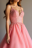 Robe longue de bal à volants à paillettes roses scintillantes avec dentelle