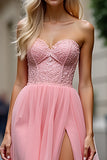 rose scintillant une ligne robe de bal sans bretelles corset longue avec fente