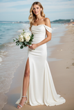 Robe de mariée sirène blanche à une épaule avec fente
