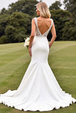 Délicate dentelle sirène ivoire col V robe de mariée avec fente