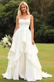 Robe de mariée ivoire à volants en mousseline de soie avec dentelle