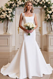 Robe de mariée intemporelle en satin dentelle sirène blanche
