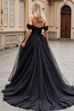 Tulle noir à épaules dénudées Robe de mariée trapèze