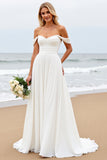 Robe de mariée ivoire plissée à épaule dénudée