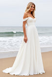 Robe de mariée ivoire plissée à épaule dénudée