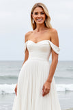 Robe de mariée ivoire plissée à épaule dénudée
