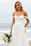 Robe de mariée ivoire plissée à épaule dénudée