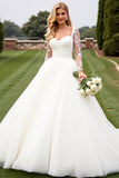Robe de mariée en organza à manches longues en dentelle ivoire