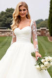 Robe de mariée en organza à manches longues en dentelle ivoire