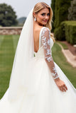 Robe de mariée en organza à manches longues en dentelle ivoire