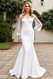 Robe de mariée sirène en satin extensible ivoire à manches longues